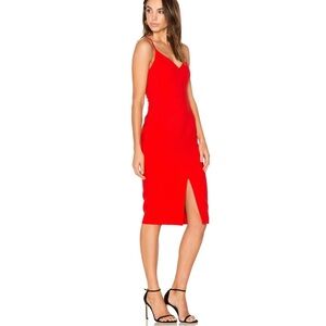 New Likely Brooklyn Front Slit Bodycon Midi Dress Scarlet Red